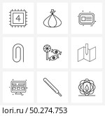 Stock Vector Icon Set of 9 Line Symbols for candy, sweets, atm, paper, attachment Vector Illustration. Стоковая иллюстрация, агентство Ingram Publishing / Фотобанк Лори