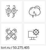 Universal Symbols of 4 Modern Line Icons of ear, sky, jewelry, forecast, weather Vector Illustration. Стоковая иллюстрация, агентство Ingram Publishing / Фотобанк Лори