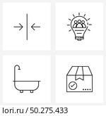 Modern Style Set of 4 line Pictograph Grid based shrink, bathtub, idea, amenities, box Vector Illustration. Стоковая иллюстрация, агентство Ingram Publishing / Фотобанк Лори