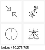 Simple Set of 4 Line Icons such as arrows, aero plane, celebration drinks, target, airport Vector Illustration. Стоковая иллюстрация, агентство Ingram Publishing / Фотобанк Лори