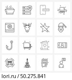 Modern Style Set of 16 line Pictograph Grid based marketing, hat, mobile, incognito, verification Vector Illustration. Стоковая иллюстрация, агентство Ingram Publishing / Фотобанк Лори