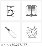 Modern Vector Line Illustration of 4 Simple Line Icons of file; learn; file format; illustrator; bat Vector Illustration. Стоковая иллюстрация, агентство Ingram Publishing / Фотобанк Лори