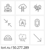 Stock Vector Icon Set of 9 Line Symbols for text, shrink, heart, retract, Vector Illustration. Стоковая иллюстрация, агентство Ingram Publishing / Фотобанк Лори
