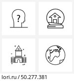 UI Set of 4 Basic Line Icons of faq; building; question; ornament; pray Vector Illustration. Стоковая иллюстрация, агентство Ingram Publishing / Фотобанк Лори