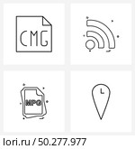 4 Universal Line Icon Pixel Perfect Symbols of cog; file type ; wife; networking; mpg Vector Illustration. Стоковая иллюстрация, агентство Ingram Publishing / Фотобанк Лори