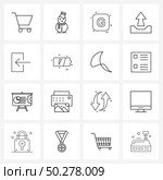Stock Vector Icon Set of 16 Line Symbols for battery, import, latter, exit, up Vector Illustration. Стоковая иллюстрация, агентство Ingram Publishing / Фотобанк Лори