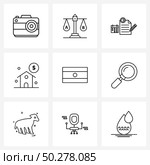 9 Interface Line Icon Set of modern symbols on Indian, flag, pen, day, home Vector Illustration. Стоковая иллюстрация, агентство Ingram Publishing / Фотобанк Лори