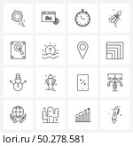 Stock Vector Icon Set of 16 Line Symbols for media, speaker, timer, badminton Vector Illustration. Стоковая иллюстрация, агентство Ingram Publishing / Фотобанк Лори