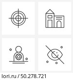Set of 4 Simple Line Icons for Web and Print such as target; customize; browser; house; setting Vector Illustration. Стоковая иллюстрация, агентство Ingram Publishing / Фотобанк Лори