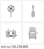 Pixel Perfect Set of 4 Vector Line Icons such as candy; storage ; scary; screwdriver; calculator Vector Illustration. Стоковая иллюстрация, агентство Ingram Publishing / Фотобанк Лори