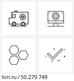 Set of 4 Modern Line Icons of ambulance, cells, emergency, computer preferences, user interface Vector Illustration. Стоковая иллюстрация, агентство Ingram Publishing / Фотобанк Лори
