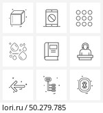 Universal Symbols of 9 Modern Line Icons of education, book, rejected, weather, drop Vector Illustration. Стоковая иллюстрация, агентство Ingram Publishing / Фотобанк Лори