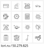 Pack of 16 Universal Line Icons for Web Applications clock, setting, emergencies, sound, car race Vector Illustration. Стоковая иллюстрация, агентство Ingram Publishing / Фотобанк Лори