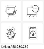 Isolated Symbols Set of 4 Simple Line Icons of monitor, travel, computer, minus, online banking Vector Illustration. Стоковая иллюстрация, агентство Ingram Publishing / Фотобанк Лори