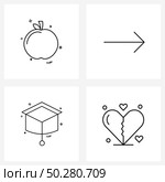 Pixel Perfect Set of 4 Vector Line Icons such as apple, degree, sweet, right, heartbroken Vector Illustration. Стоковая иллюстрация, агентство Ingram Publishing / Фотобанк Лори