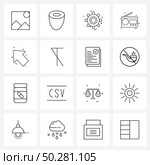 Set of 16 Universal Line Icons of direction, left, setting, arrow, radio Vector Illustration. Стоковая иллюстрация, агентство Ingram Publishing / Фотобанк Лори