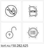 Stock Vector Icon Set of 4 Line Symbols for forbidden, htm, no smoking, file type, unlocked Vector Illustration. Стоковая иллюстрация, агентство Ingram Publishing / Фотобанк Лори