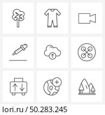 Pack of 9 Universal Line Icons for Web Applications synchronize, cloud, camera, science, medical Vector Illustration. Стоковая иллюстрация, агентство Ingram Publishing / Фотобанк Лори