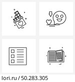 Set of 4 Line Icon Signs and Symbols of chocolate, bullets, valentine, sms, paragraph Vector Illustration. Стоковая иллюстрация, агентство Ingram Publishing / Фотобанк Лори