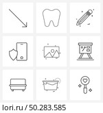 Universal Symbols of 9 Modern Line Icons of jpg, image, pencil, shield, secure Vector Illustration. Стоковая иллюстрация, агентство Ingram Publishing / Фотобанк Лори