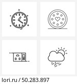 Modern Style Set of 4 line Pictograph Grid based time, house, minutes, heart, real estate Vector Illustration. Стоковая иллюстрация, агентство Ingram Publishing / Фотобанк Лори