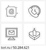 Set of 4 Simple Line Icons for Web and Print such as alphabet, computer, font, call, mouse Vector Illustration. Стоковая иллюстрация, агентство Ingram Publishing / Фотобанк Лори