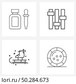 4 Universal Line Icons for Web and Mobile dropper, skates, medicine jar, equalizer, tether Vector Illustration. Стоковая иллюстрация, агентство Ingram Publishing / Фотобанк Лори