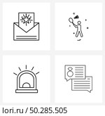 Set of 4 Universal Line Icons of Christmas letter, siren, document, badminton, loan Vector Illustration. Стоковая иллюстрация, агентство Ingram Publishing / Фотобанк Лори