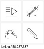 4 Editable Vector Line Icons and Modern Symbols of decrease, day, play, stationary, edit Vector Illustration. Стоковая иллюстрация, агентство Ingram Publishing / Фотобанк Лори