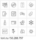 16 Universal Line Icons for Web and Mobile integral, phone, mark, mobile, cloud hosting Vector Illustration. Стоковая иллюстрация, агентство Ingram Publishing / Фотобанк Лори