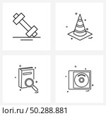 Modern Style Set of 4 line Pictograph Grid based dumbbell, glass, fitness, diversion, cd Vector Illustration. Стоковая иллюстрация, агентство Ingram Publishing / Фотобанк Лори
