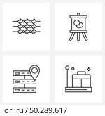 Modern Style Set of 4 line Pictograph Grid based bar b q, internet, activities, painting, map pointer Vector Illustration. Стоковая иллюстрация, агентство Ingram Publishing / Фотобанк Лори