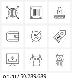 Set of 9 Simple Line Icons of rate, button, security, percentage, money Vector Illustration. Стоковая иллюстрация, агентство Ingram Publishing / Фотобанк Лори