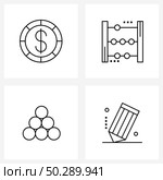 Isolated Symbols Set of 4 Simple Line Icons of business, mathematics, dollars, calculus, pool Vector Illustration. Стоковая иллюстрация, агентство Ingram Publishing / Фотобанк Лори