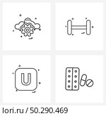 Isolated Symbols Set of 4 Simple Line Icons of gear, alphabet, sports, underwear, latter Vector Illustration. Стоковая иллюстрация, агентство Ingram Publishing / Фотобанк Лори