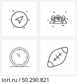 Line Icon Set of 4 Modern Symbols of navigation, countdown, button, avatar, noon Vector Illustration. Стоковая иллюстрация, агентство Ingram Publishing / Фотобанк Лори