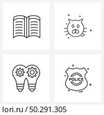 Set of 4 Simple Line Icons for Web and Print such as book, gear, animal, meadow, amble Vector Illustration. Стоковая иллюстрация, агентство Ingram Publishing / Фотобанк Лори