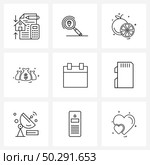 9 Interface Line Icon Set of modern symbols on money, dollar, location, fruit Vector Illustration. Стоковая иллюстрация, агентство Ingram Publishing / Фотобанк Лори