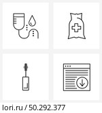 Modern Style Set of 4 line Pictograph Grid based bag, cosmetic, saline, donation, mascara Vector Illustration. Стоковая иллюстрация, агентство Ingram Publishing / Фотобанк Лори