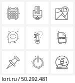Set of 9 Modern Line Icons of temperature, conversation, map, sms, chat Vector Illustration. Стоковая иллюстрация, агентство Ingram Publishing / Фотобанк Лори