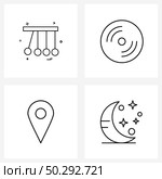 Modern Style Set of 4 line Pictograph Grid based pendulum, map, physics, media, locate Vector Illustration. Стоковая иллюстрация, агентство Ingram Publishing / Фотобанк Лори