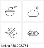 Universal Symbols of 4 Modern Line Icons of bowl, focus, meal, bluetooth, internet Vector Illustration. Стоковая иллюстрация, агентство Ingram Publishing / Фотобанк Лори