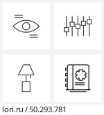 Universal Symbols of 4 Modern Line Icons of eye, interior, eyes, audio, light Vector Illustration. Стоковая иллюстрация, агентство Ingram Publishing / Фотобанк Лори