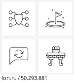 Set of 4 Line Icon Signs and Symbols of shield protection, reload, sports, chat, desk Vector Illustration. Стоковая иллюстрация, агентство Ingram Publishing / Фотобанк Лори