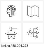 Mobile UI Line Icon Set of 4 Modern Pictograms of robot, hierarchy, map location, blacksmithing, networking Vector Illustration. Стоковая иллюстрация, агентство Ingram Publishing / Фотобанк Лори