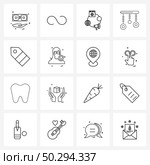 16 Interface Line Icon Set of modern symbols on shopping, sale, dollar, sale tag, health Vector Illustration. Стоковая иллюстрация, агентство Ingram Publishing / Фотобанк Лори
