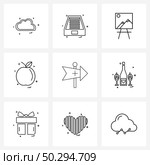9 Universal Line Icons for Web and Mobile hospital guidepost, direction post, painting, food, fruit Vector Illustration. Стоковая иллюстрация, агентство Ingram Publishing / Фотобанк Лори