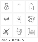 9 Universal Line Icon Pixel Perfect Symbols of pointing device, mouse, unlock, mouse, signals Vector Illustration. Стоковая иллюстрация, агентство Ingram Publishing / Фотобанк Лори
