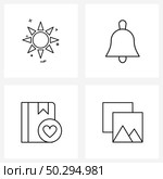 4 Interface Line Icon Set of modern symbols on forecast, cover, temperature, notification, heart Vector Illustration. Стоковая иллюстрация, агентство Ingram Publishing / Фотобанк Лори