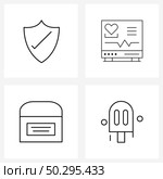 Set of 4 Simple Line Icons for Web and Print such as ok, box, valid, healthcare, letter box Vector Illustration. Стоковая иллюстрация, агентство Ingram Publishing / Фотобанк Лори